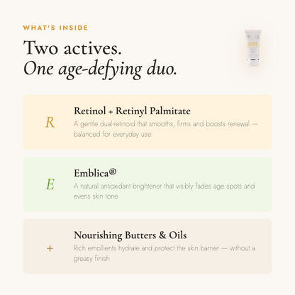 Retinol by Robanda Anti-Aging Hand Cream key ingredients — Retinol, Emblica brightening complex, shea butter